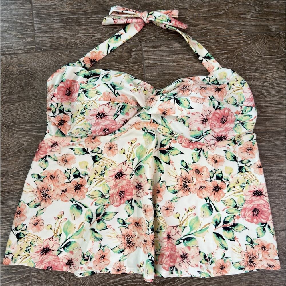 Ava & Viv Women’s Floral Halter Tankini Swim Top 20W Pool Beach Summer Vacation